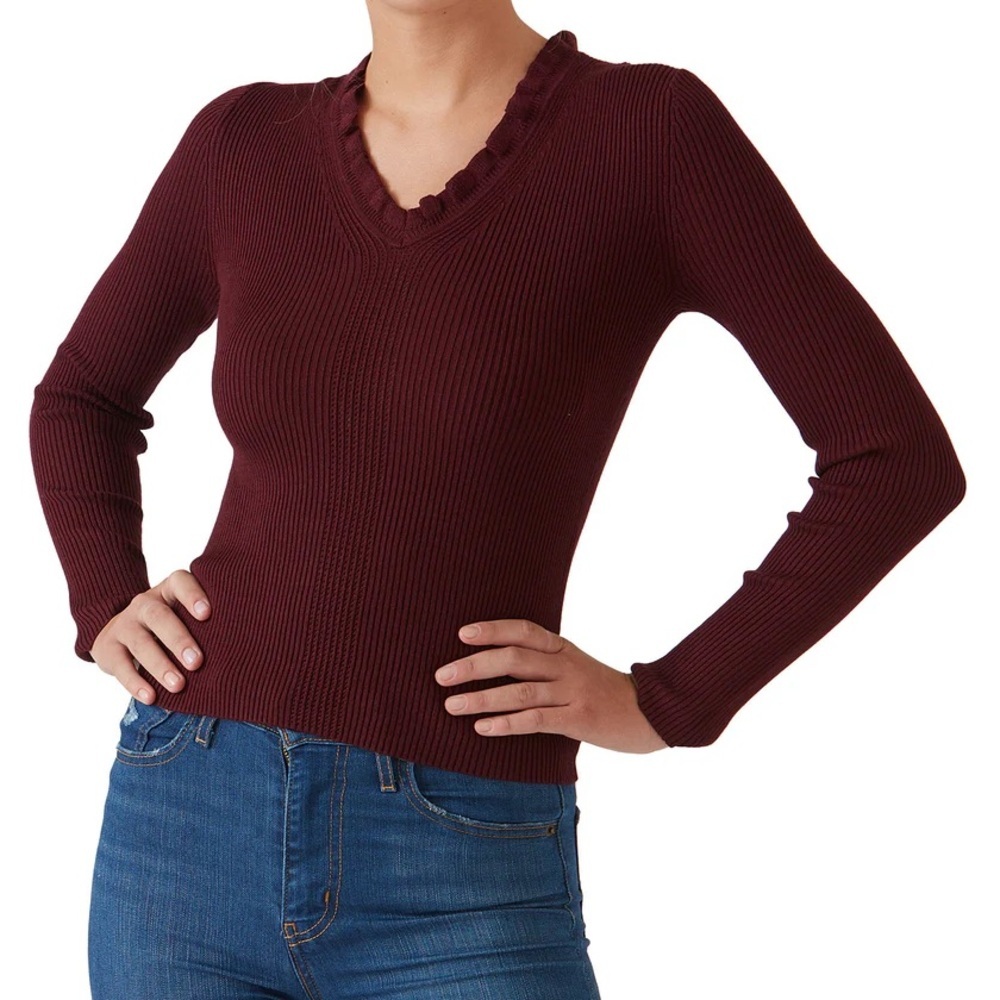 Hooked Up by IOT Maroon Ribbed Knit Top